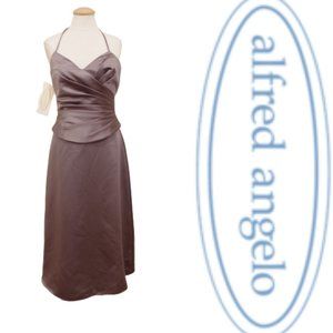 Alfred Angelo Pewter Gray Faux 2 Piece Satin Formal Midi Dress NEW- Sz. 6